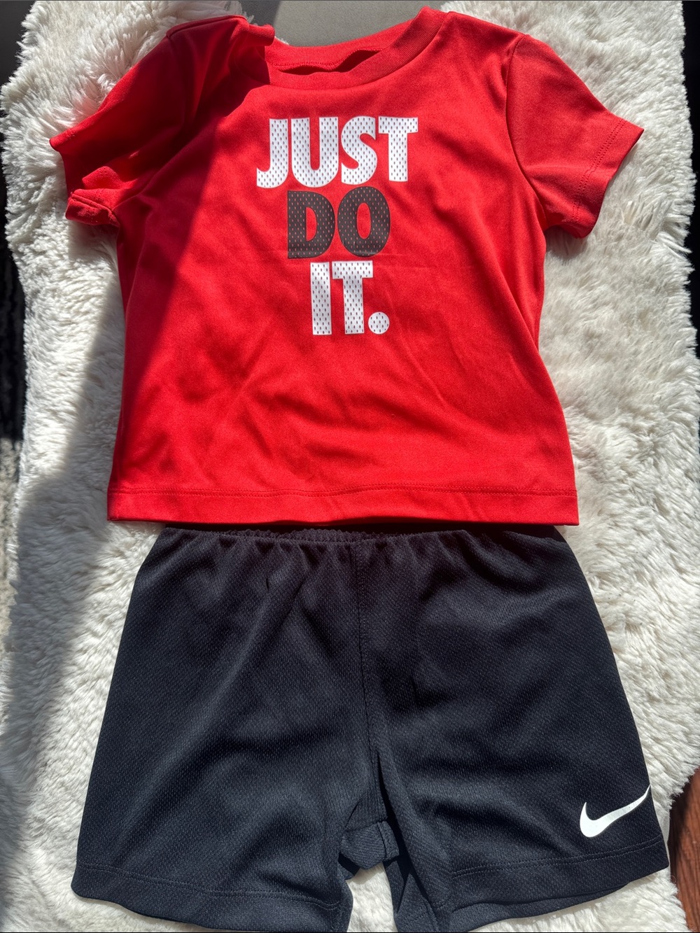 Nike 24mos Red "Just Do It." Tee and Black Swoosh Shorts Set